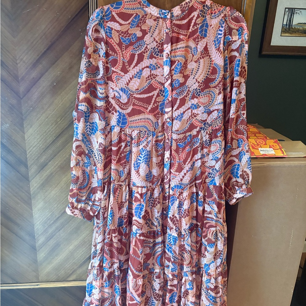 Philosophy Rust Floral Tiered Maxi Dress with Blue Accents